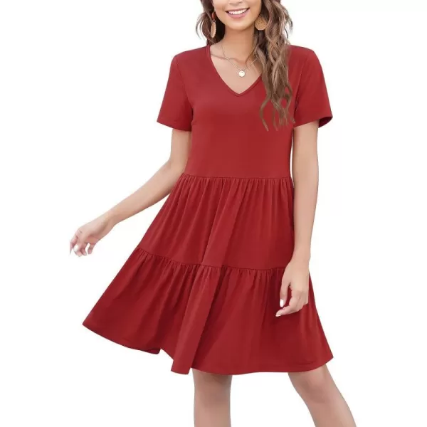 Arolina Womens Casual Swing Shift Dress Summer V Neck Short Sleeve Babydoll Ruffle Dress Tunic DressA Red