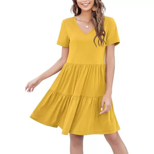 Arolina Womens Casual Swing Shift Dress Summer V Neck Short Sleeve Babydoll Ruffle Dress Tunic DressA Yellow