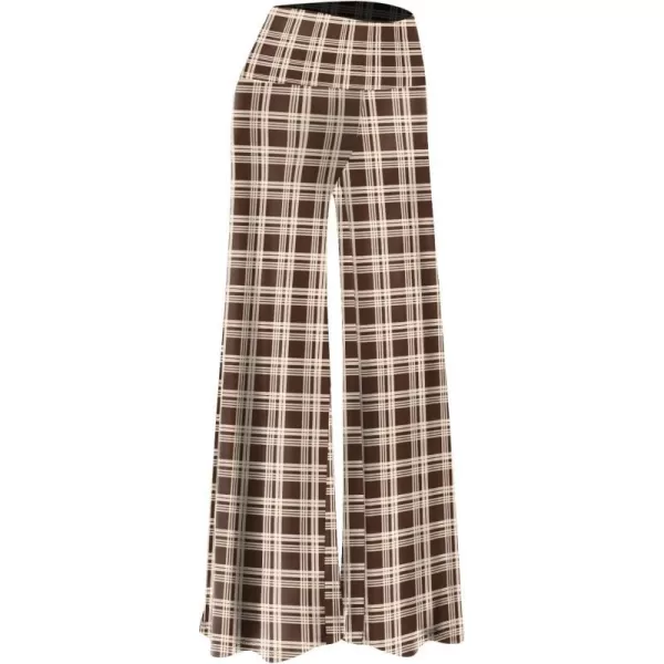 Arolina Womens Stretchy Wide Leg Palazzo Lounge Pants Casual Comfy High Waist Palazzo PantsBrown Plaid