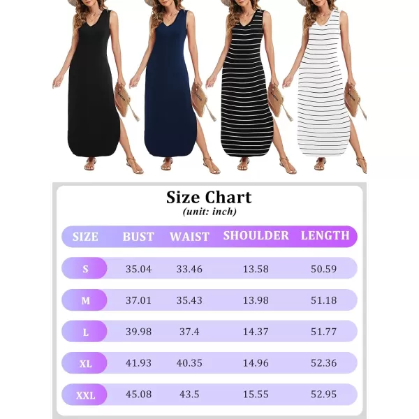 Arolina Maxi Dress for Women Tropical Summer V Neck Sleeveless Split Long Beach Dresses Casual Loose Sundress with PocketsB Whitestriped