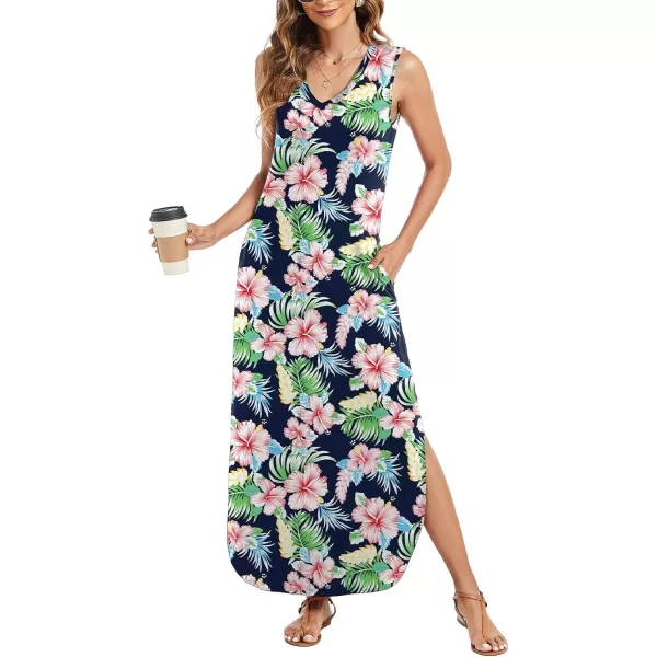 Arolina Maxi Dress for Women Tropical Summer V Neck Sleeveless Split Long Beach Dresses Casual Loose Sundress with PocketsMorningglory