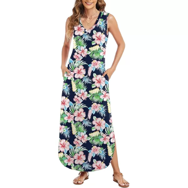Arolina Maxi Dress for Women Tropical Summer V Neck Sleeveless Split Long Beach Dresses Casual Loose Sundress with PocketsMorningglory