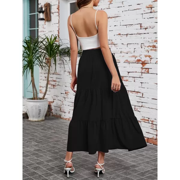 Arolina Maxi Skirt for Women Summer Boho Elastic High Waist Pleated ALine Flowy Ruffle Swing Tiered Long Beach Skirt DressBlack