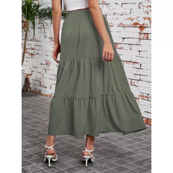 Arolina Maxi Skirt for Women Summer Boho Elastic High Waist Pleated ALine Flowy Ruffle Swing Tiered Long Beach Skirt DressGreen