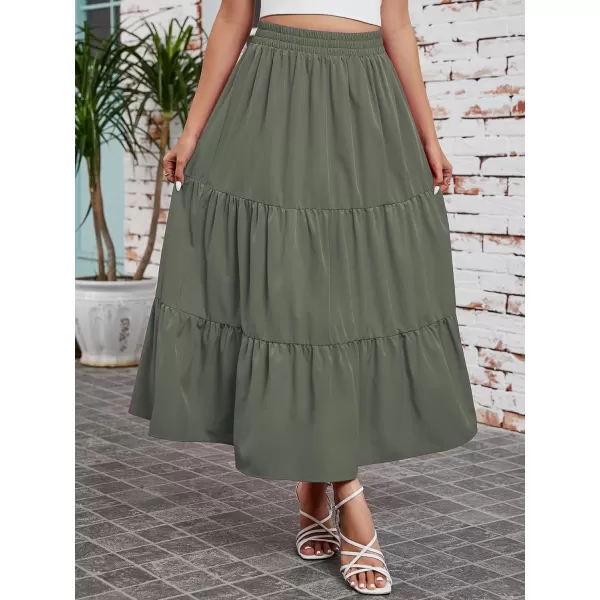 Arolina Maxi Skirt for Women Summer Boho Elastic High Waist Pleated ALine Flowy Ruffle Swing Tiered Long Beach Skirt DressGreen