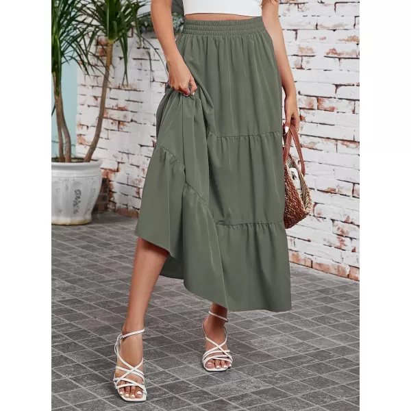 Arolina Maxi Skirt for Women Summer Boho Elastic High Waist Pleated ALine Flowy Ruffle Swing Tiered Long Beach Skirt DressGreen