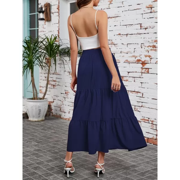 Arolina Maxi Skirt for Women Summer Boho Elastic High Waist Pleated ALine Flowy Ruffle Swing Tiered Long Beach Skirt DressNavyblue