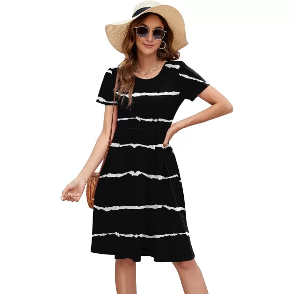 Arolina Womens Casual Loose Short Sleeve Dresses Empire Waist Knee Length Dress with Pockets 2024 Summer TShirt DressStripe Black