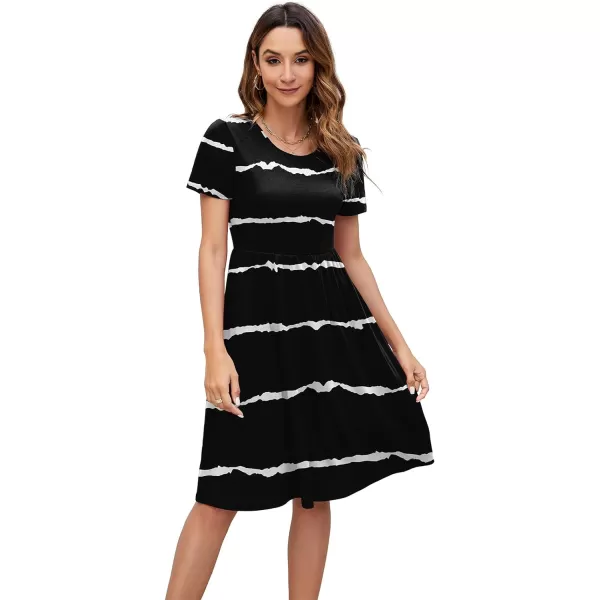 Arolina Womens Casual Loose Short Sleeve Dresses Empire Waist Knee Length Dress with Pockets 2024 Summer TShirt DressStripe Black