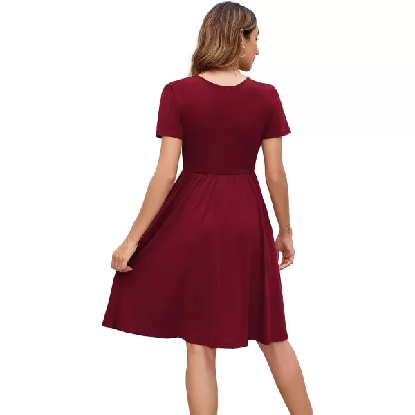 Arolina Womens Casual Loose Short Sleeve Dresses Empire Waist Knee Length Dress with Pockets 2024 Summer TShirt DressWine Red