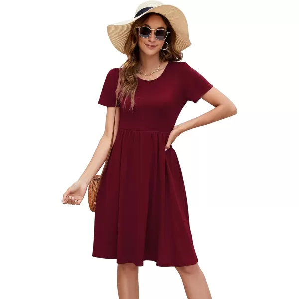 Arolina Womens Casual Loose Short Sleeve Dresses Empire Waist Knee Length Dress with Pockets 2024 Summer TShirt DressWine Red