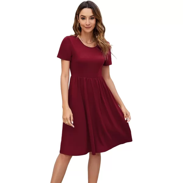 Arolina Womens Casual Loose Short Sleeve Dresses Empire Waist Knee Length Dress with Pockets 2024 Summer TShirt DressWine Red