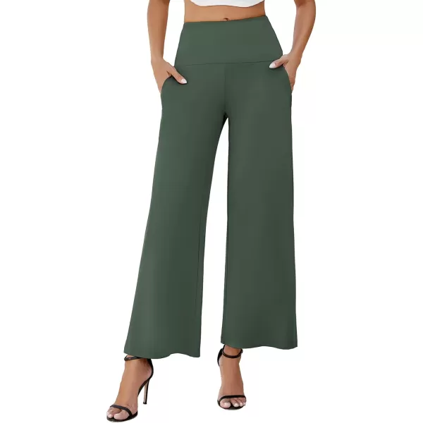 Arolina Womens Stretchy Wide Leg Palazzo Lounge Pants with Pockets Casual Comfy High Waist Palazzo Pants for Women DressyArmy Green 01