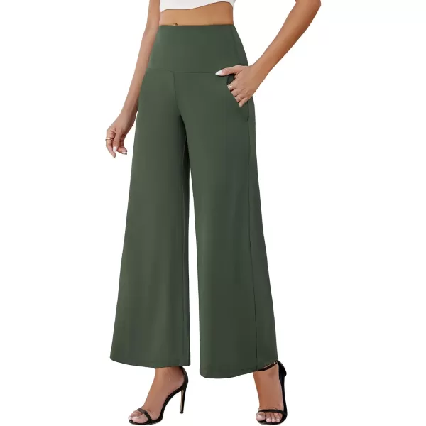 Arolina Womens Stretchy Wide Leg Palazzo Lounge Pants with Pockets Casual Comfy High Waist Palazzo Pants for Women DressyArmy Green 01