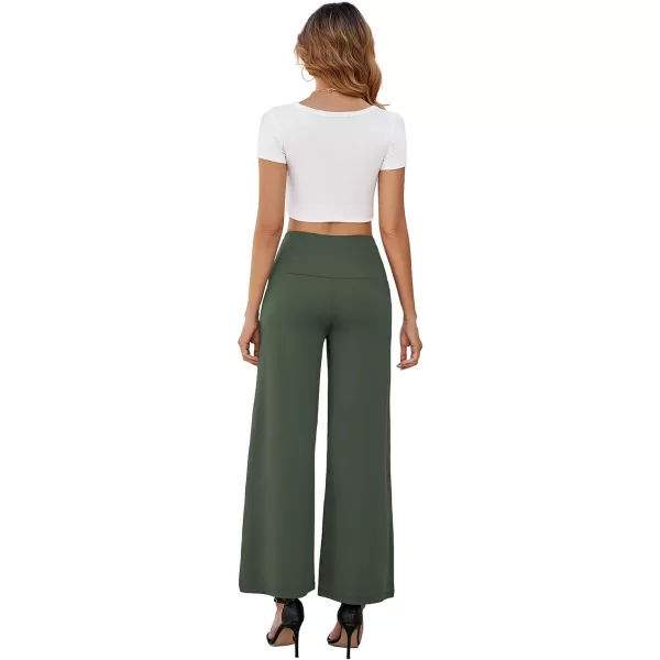 Arolina Womens Stretchy Wide Leg Palazzo Lounge Pants with Pockets Casual Comfy High Waist Palazzo Pants for Women DressyArmy Green 01