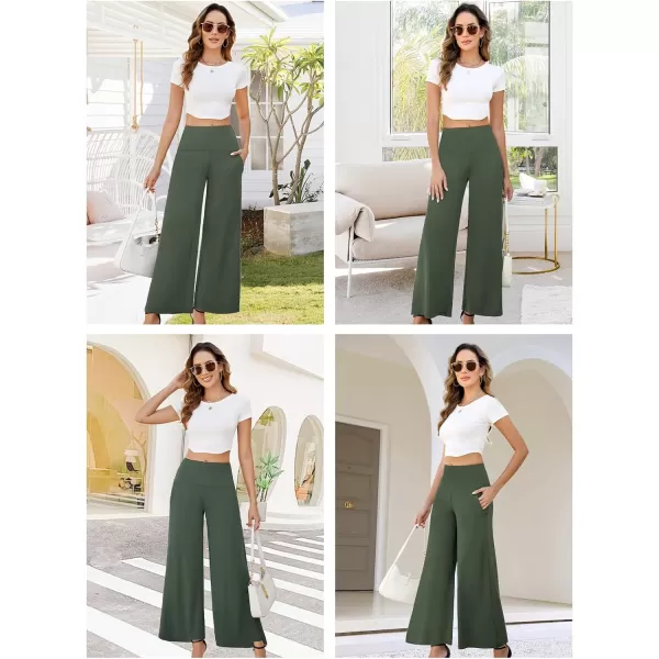 Arolina Womens Stretchy Wide Leg Palazzo Lounge Pants with Pockets Casual Comfy High Waist Palazzo Pants for Women DressyArmy Green 01