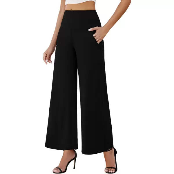 Arolina Womens Stretchy Wide Leg Palazzo Lounge Pants with Pockets Casual Comfy High Waist Palazzo Pants for Women DressyBlack 01