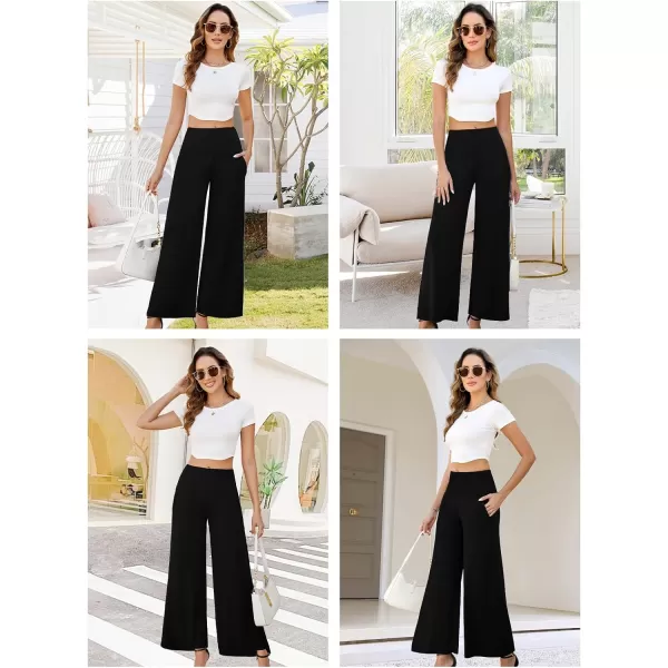 Arolina Womens Stretchy Wide Leg Palazzo Lounge Pants with Pockets Casual Comfy High Waist Palazzo Pants for Women DressyBlack 01