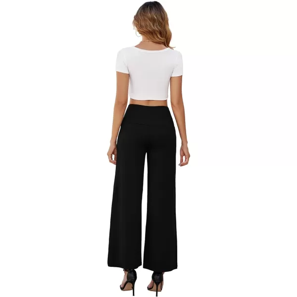 Arolina Womens Stretchy Wide Leg Palazzo Lounge Pants with Pockets Casual Comfy High Waist Palazzo Pants for Women DressyBlack 01