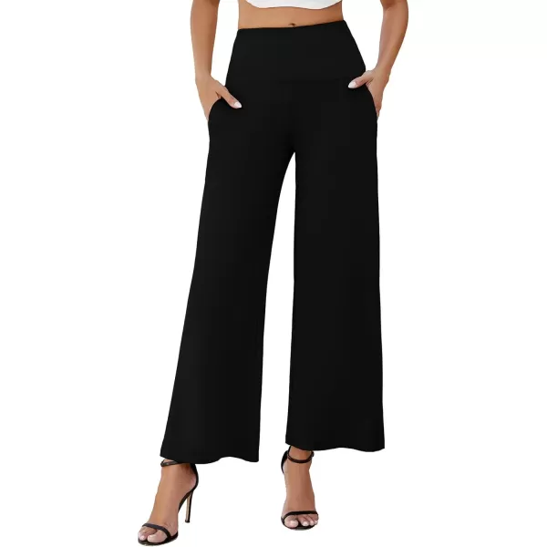 Arolina Womens Stretchy Wide Leg Palazzo Lounge Pants with Pockets Casual Comfy High Waist Palazzo Pants for Women DressyBlack 01