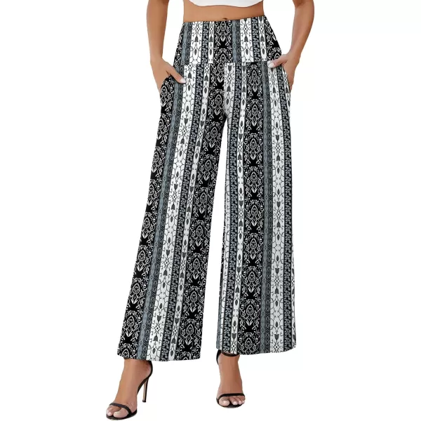 Arolina Womens Stretchy Wide Leg Palazzo Lounge Pants with Pockets Casual Comfy High Waist Palazzo Pants for Women DressyBlack Grey Flowers