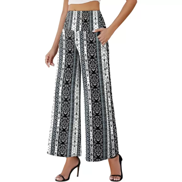 Arolina Womens Stretchy Wide Leg Palazzo Lounge Pants with Pockets Casual Comfy High Waist Palazzo Pants for Women DressyBlack Grey Flowers