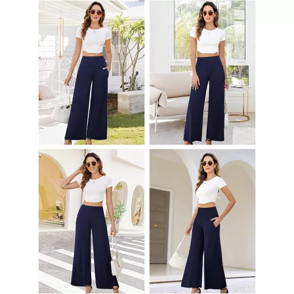 Arolina Womens Stretchy Wide Leg Palazzo Lounge Pants with Pockets Casual Comfy High Waist Palazzo Pants for Women DressyBlue 01