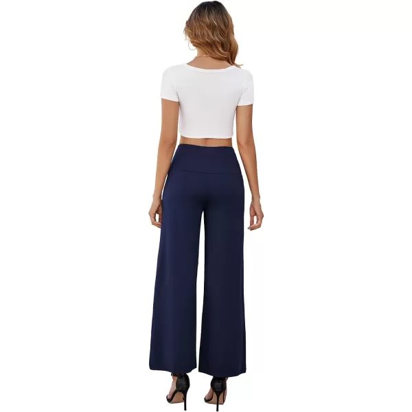 Arolina Womens Stretchy Wide Leg Palazzo Lounge Pants with Pockets Casual Comfy High Waist Palazzo Pants for Women DressyBlue 01