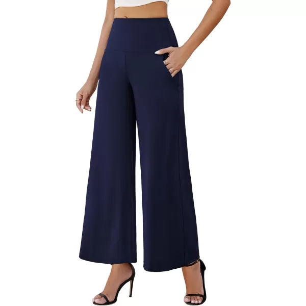 Arolina Womens Stretchy Wide Leg Palazzo Lounge Pants with Pockets Casual Comfy High Waist Palazzo Pants for Women DressyBlue 01