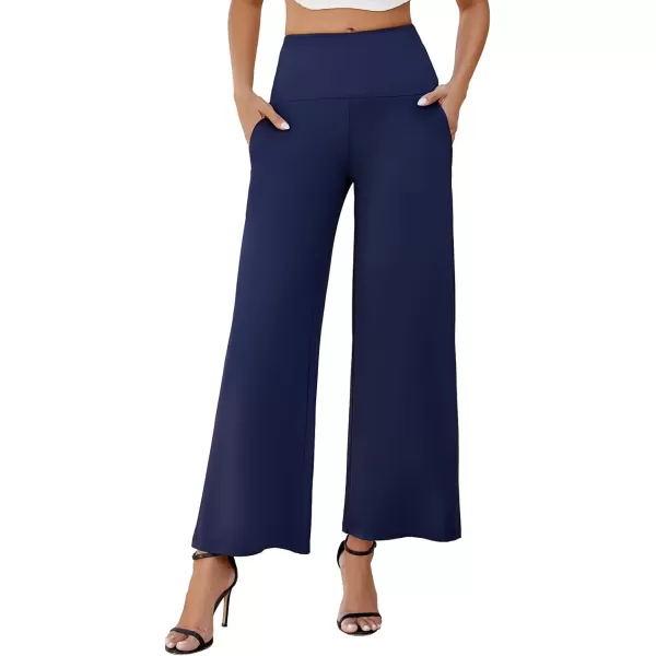 Arolina Womens Stretchy Wide Leg Palazzo Lounge Pants with Pockets Casual Comfy High Waist Palazzo Pants for Women DressyBlue 01