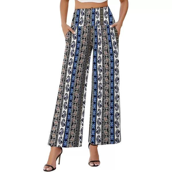 Arolina Womens Stretchy Wide Leg Palazzo Lounge Pants with Pockets Casual Comfy High Waist Palazzo Pants for Women DressyBlue Paisley