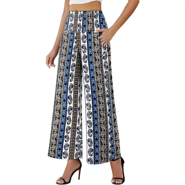 Arolina Womens Stretchy Wide Leg Palazzo Lounge Pants with Pockets Casual Comfy High Waist Palazzo Pants for Women DressyBlue Paisley