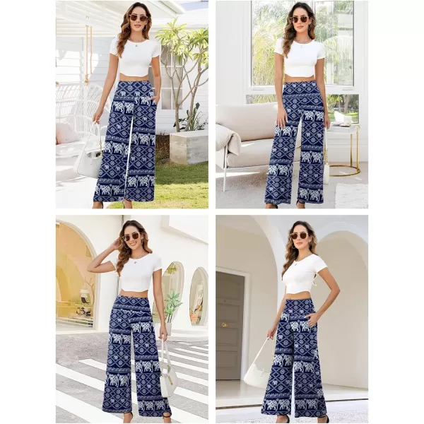 Arolina Womens Stretchy Wide Leg Palazzo Lounge Pants with Pockets Casual Comfy High Waist Palazzo Pants for Women DressyElephant Blue