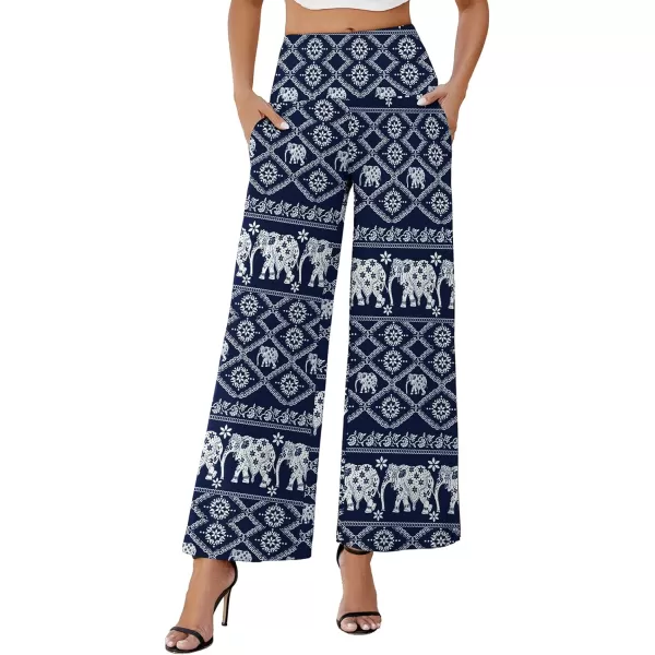 Arolina Womens Stretchy Wide Leg Palazzo Lounge Pants with Pockets Casual Comfy High Waist Palazzo Pants for Women DressyElephant Blue