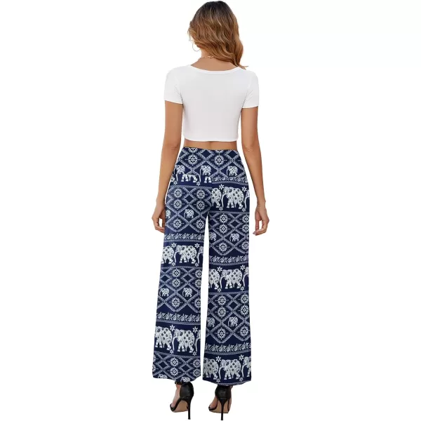 Arolina Womens Stretchy Wide Leg Palazzo Lounge Pants with Pockets Casual Comfy High Waist Palazzo Pants for Women DressyElephant Blue