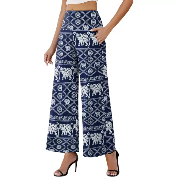 Arolina Womens Stretchy Wide Leg Palazzo Lounge Pants with Pockets Casual Comfy High Waist Palazzo Pants for Women DressyElephant Blue