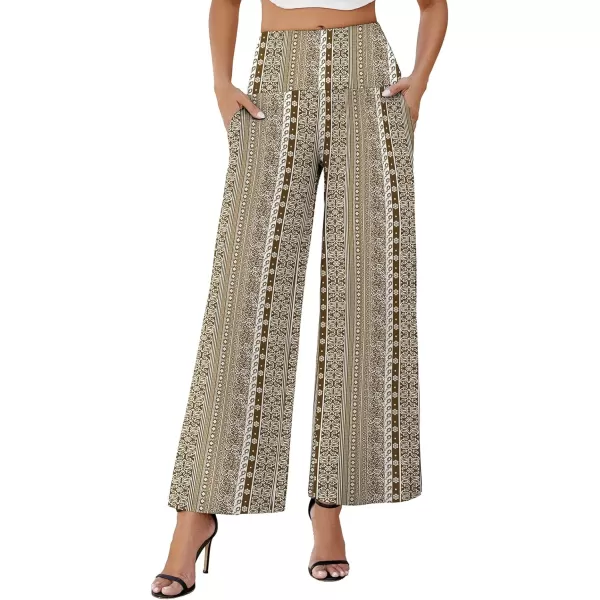 Arolina Womens Stretchy Wide Leg Palazzo Lounge Pants with Pockets Casual Comfy High Waist Palazzo Pants for Women DressyFolk Flower Brown