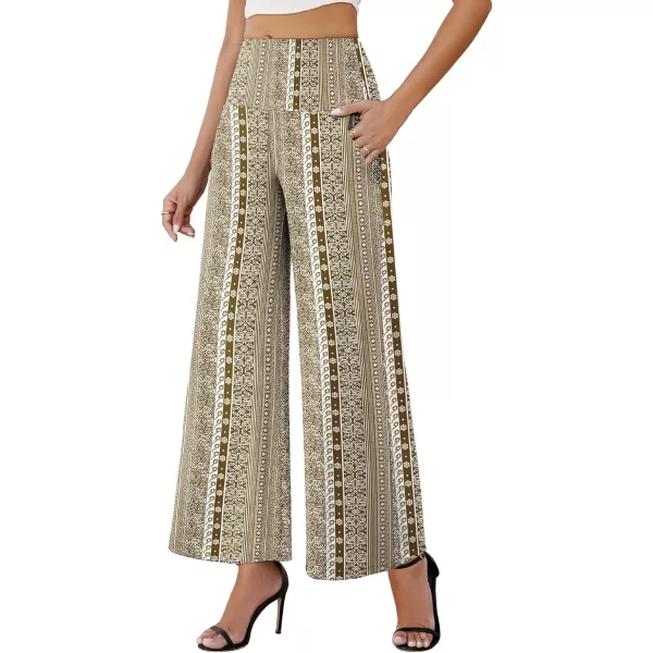 Arolina Womens Stretchy Wide Leg Palazzo Lounge Pants with Pockets Casual Comfy High Waist Palazzo Pants for Women DressyFolk Flower Brown