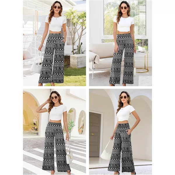 Arolina Womens Stretchy Wide Leg Palazzo Lounge Pants with Pockets Casual Comfy High Waist Palazzo Pants for Women DressyLucky Elephant