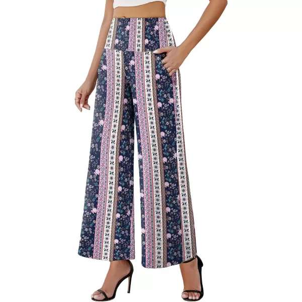 Arolina Womens Stretchy Wide Leg Palazzo Lounge Pants with Pockets Casual Comfy High Waist Palazzo Pants for Women DressyPink Blue Florets