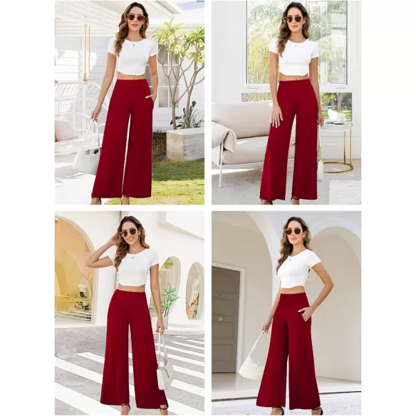 Arolina Womens Stretchy Wide Leg Palazzo Lounge Pants with Pockets Casual Comfy High Waist Palazzo Pants for Women DressyRed 01