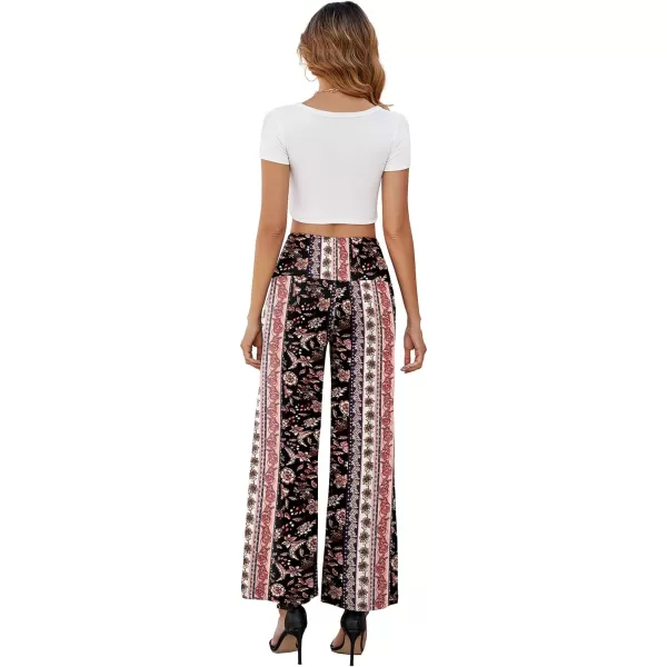 Arolina Womens Stretchy Wide Leg Palazzo Lounge Pants with Pockets Casual Comfy High Waist Palazzo Pants for Women DressyRed Brown Florets