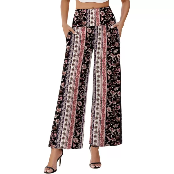 Arolina Womens Stretchy Wide Leg Palazzo Lounge Pants with Pockets Casual Comfy High Waist Palazzo Pants for Women DressyRed Brown Florets