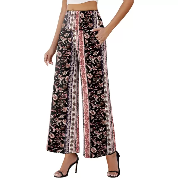 Arolina Womens Stretchy Wide Leg Palazzo Lounge Pants with Pockets Casual Comfy High Waist Palazzo Pants for Women DressyRed Brown Florets