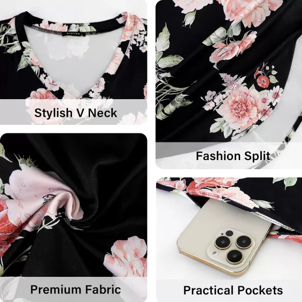 Arolina Womens Summer Maxi Dress Short Sleeve V Neck Casual Loose Long Beach Split Dresses with PocketsLight Pink Flower