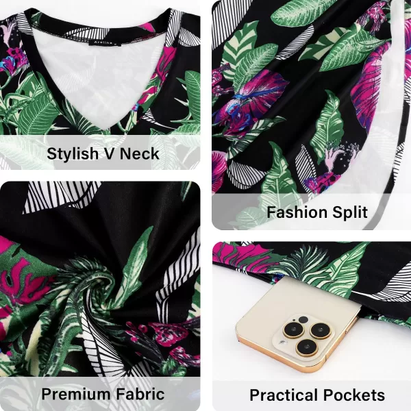 Arolina Womens Summer Maxi Dress Short Sleeve V Neck Casual Loose Long Beach Split Dresses with PocketsPurple Flower Green