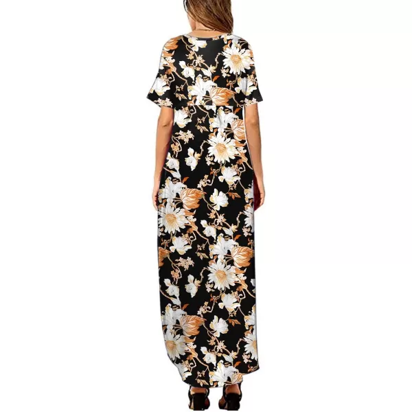 Arolina Womens Summer Maxi Dress Short Sleeve V Neck Casual Loose Long Beach Split Dresses with PocketsWhite Daisy
