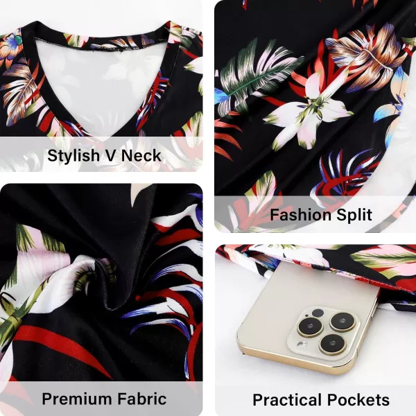 Arolina Womens Summer Maxi Dress Short Sleeve V Neck Casual Loose Long Beach Split Dresses with PocketsWhite Flower Black