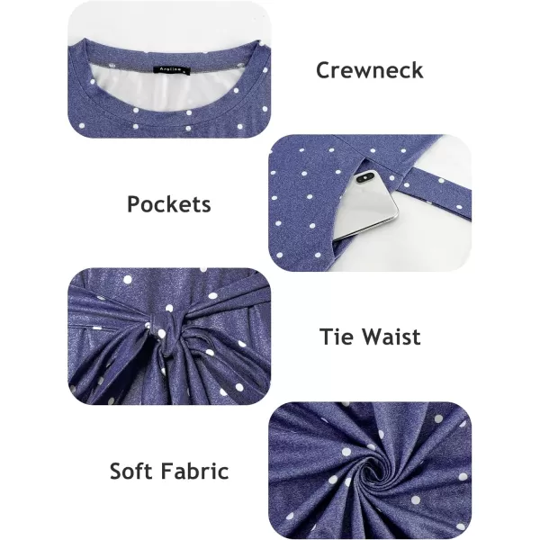 Arolina Womens Summer Short Sleeve Striped T Shirt Dress Casual Midi Dresses Crewneck Tie Waist with PocketsBlue Polka Dots