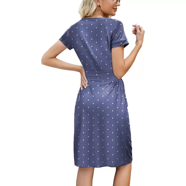 Arolina Womens Summer Short Sleeve Striped T Shirt Dress Casual Midi Dresses Crewneck Tie Waist with PocketsBlue Polka Dots